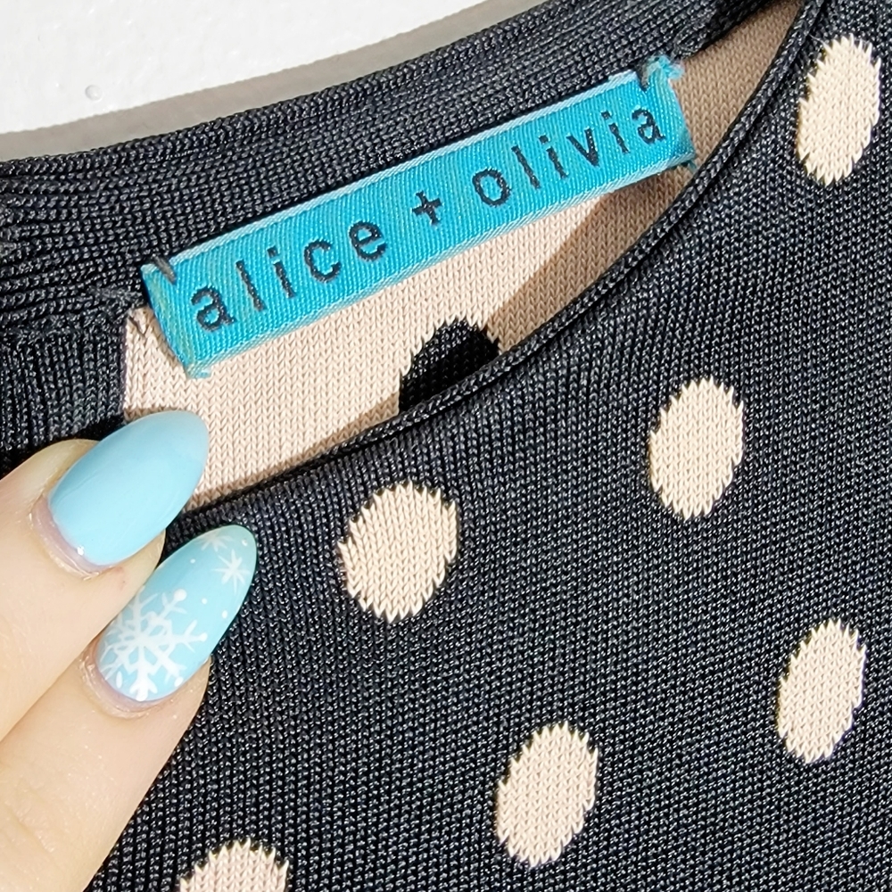 Alice + Olivia Marta Fitted Jersey Sleeveless Black and Cream Polka-dot Dress 6 - Picture 4 of 8